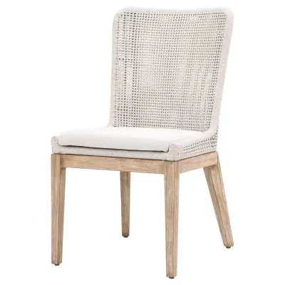 Mesh Dining Chair, Set of 2 White Speckle Flat Rope, Performance White Speckle, Natural Gray Mahogany