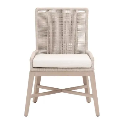 Overlay Oyster Twist Rope Performance White Speckle Washed Ever Teak Outdoor Dining Chair Set of 2