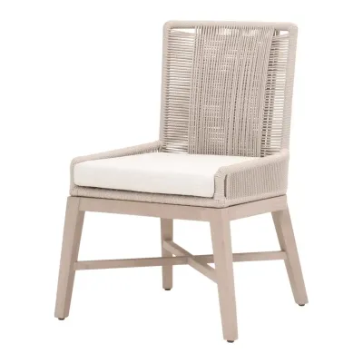 Overlay Oyster Twist Rope Performance White Speckle Washed Ever Teak Outdoor Dining Chair Set of 2