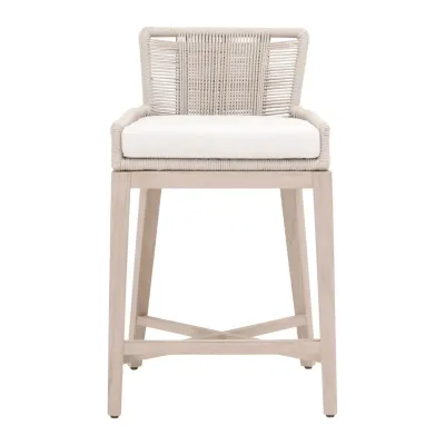 Overlay Oyster Twist Rope Performance White Speckle Washed Ever Teak Outdoor Counter Stool