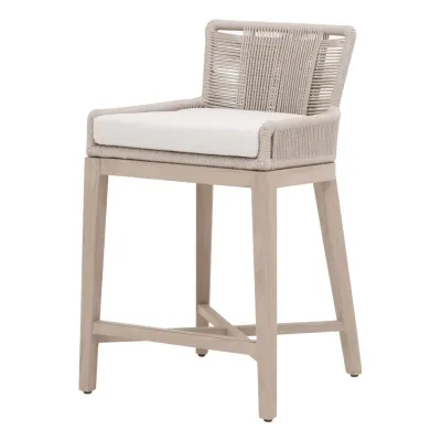 Overlay Oyster Twist Rope Performance White Speckle Washed Ever Teak Outdoor Counter Stool