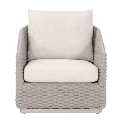 Caspian Taupe Oval Rope Performance Ecru Weave Washed Ever Teak Outdoor Sofa Chair