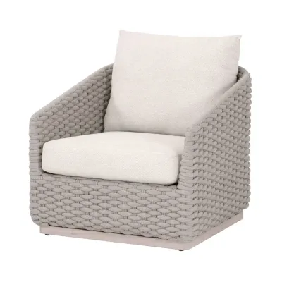 Caspian Taupe Oval Rope Performance Ecru Weave Washed Ever Teak Outdoor Sofa Chair