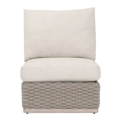 Caspian Taupe Oval Rope Performance Ecru Weave Washed Ever Teak Outdoor Modular Armless Sofa Chair