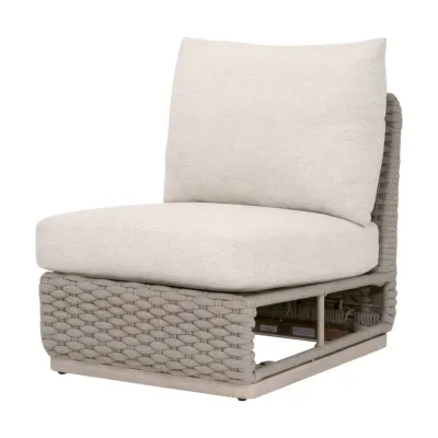 Caspian Taupe Oval Rope Performance Ecru Weave Washed Ever Teak Outdoor Modular Armless Sofa Chair