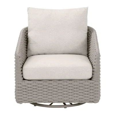 Caspian Taupe Oval Rope Performance Ecru Weave Outdoor Swivel Rocker Sofa Chair