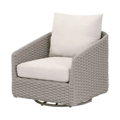Caspian Taupe Oval Rope Performance Ecru Weave Outdoor Swivel Rocker Sofa Chair
