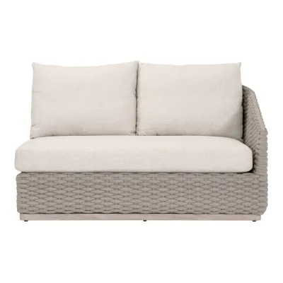 Caspian Taupe Oval Rope Performance Ecru Weave Washed Ever Teak Outdoor Modular Right Facing 1-Arm Sofa