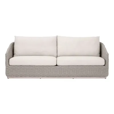 Caspian Taupe Oval Rope Performance Ecru Weave Washed Ever Teak Outdoor Sofa 89"