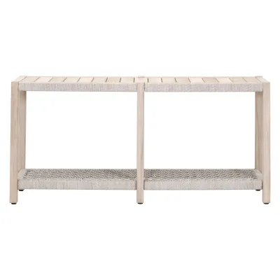 Wrap Outdoor Console Table Taupe & White Flat Rope, Gray Teak Indoor/Outdoor