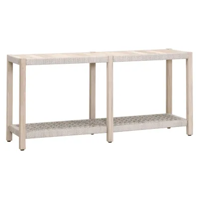 Wrap Outdoor Console Table Taupe & White Flat Rope, Gray Teak Indoor/Outdoor