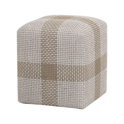 Cross Accent Cube Taupe & White Flat Rope, Taupe Stripe Indoor/Outdoor