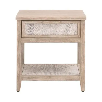 Malay White Wash Abaca Rope Natural Gray Mahogany 1-Drawer Nightstand