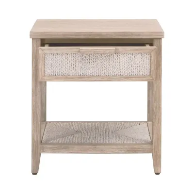 Malay White Wash Abaca Rope Natural Gray Mahogany 1-Drawer Nightstand