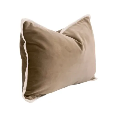 The Not So Basic 20" Essential Lumbar Pillow, Set of 2 - Caramel Velvet, Jute Flat Piping