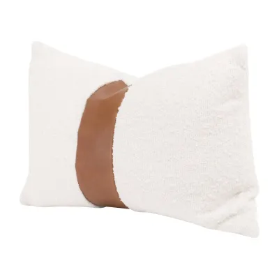 The Split Decision 20" Essential Lumbar Pillow, Set of 2 Performance Boucle Snow, Whiskey Brown Top Grain Leather Stripe