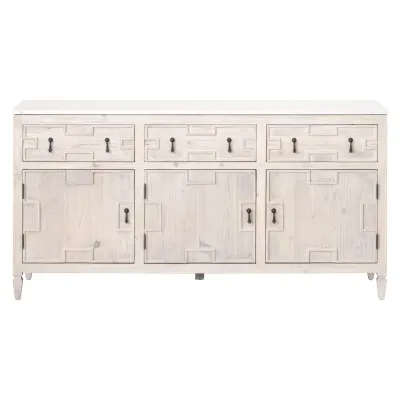 Emerie Media Sideboard White Wash Pine, White Quartz