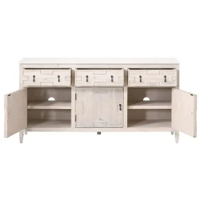 Emerie Media Sideboard White Wash Pine, White Quartz