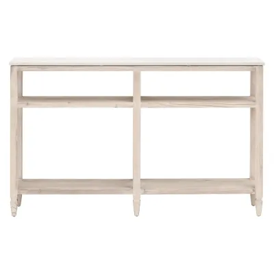 Emerie Narrow Console Table White Wash Pine, White Quartz