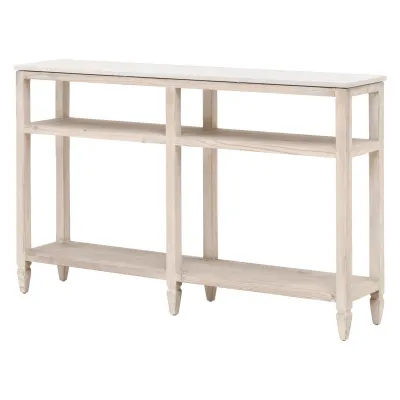 Emerie Narrow Console Table White Wash Pine, White Quartz