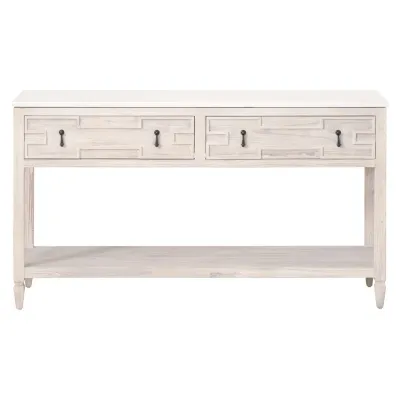 Emerie 2-Drawer Entry Console White Wash Pine, White Quartz