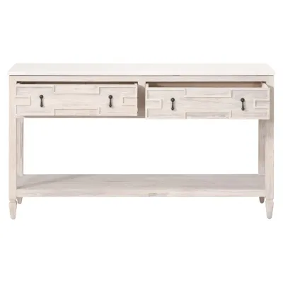 Emerie 2-Drawer Entry Console White Wash Pine, White Quartz