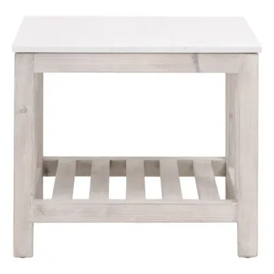 Spruce End Table White Wash Pine, White Quartz