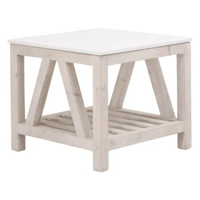 Spruce End Table White Wash Pine, White Quartz