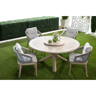 Boca Outdoor 63" Round Dining Table Gray Teak Indoor/Outdoor