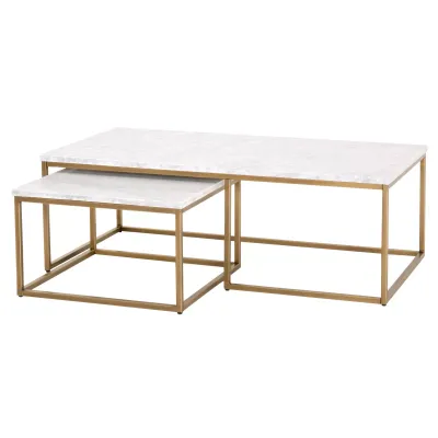 Carrera Nesting Coffee Table White Carrera Marble, Brushed Gold
