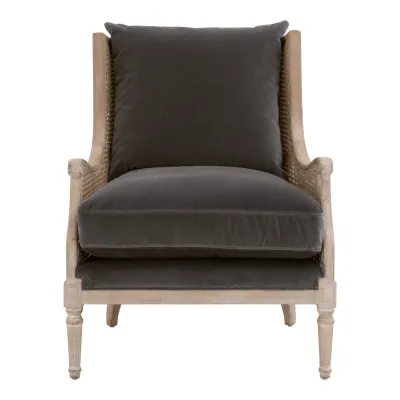 Churchill Club Chair Dark Dove Velvet, Natural Gray Birch, Cane