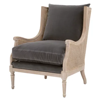 Churchill Club Chair Dark Dove Velvet, Natural Gray Birch, Cane