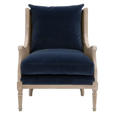 Churchill Club Chair Denim Velvet, Natural Gray Birch, Cane