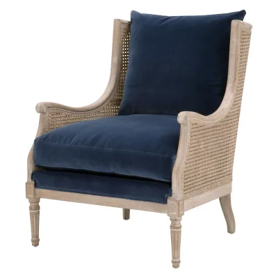 Churchill Club Chair Denim Velvet, Natural Gray Birch, Cane