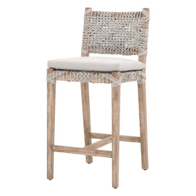 Costa Counter Stool Taupe & White Flat Rope, Performance Pumice, Natural Gray Mahogany