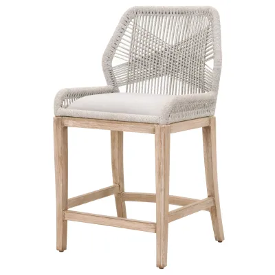 Loom Counter Stool Taupe & White Flat Rope, Performance Pumice, Natural Gray Mahogany