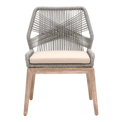 Loom Outdoor Dining Chair, Set of 2 Platinum Rope, Performance Smoke Gray, Gray Teak Indoor/Outdoor