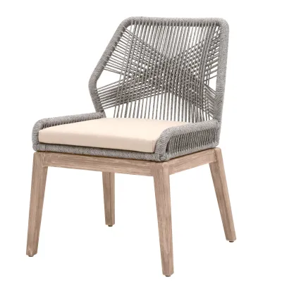 Loom Outdoor Dining Chair, Set of 2 Platinum Rope, Performance Smoke Gray, Gray Teak Indoor/Outdoor
