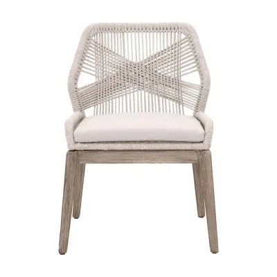 Loom Dining Chair, Set Of 2 Taupe & White Flat Rope, Performance Pumice, Natural Gray Mahogany