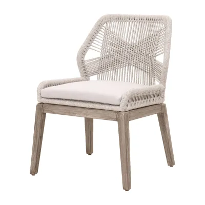 Loom Dining Chair, Set Of 2 Taupe & White Flat Rope, Performance Pumice, Natural Gray Mahogany