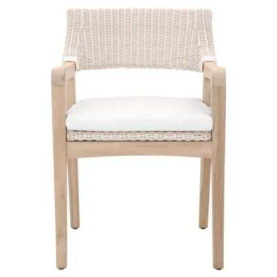 Lucia Outdoor Arm Chair Pure White Synthetic Wicker, Performance White Speckle, Gray Teak
