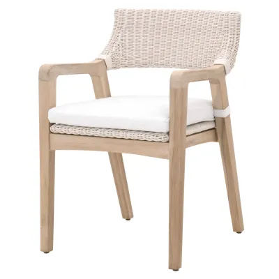 Lucia Outdoor Arm Chair Pure White Synthetic Wicker, Performance White Speckle, Gray Teak