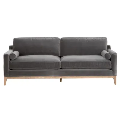 Parker 86" Post Modern Sofa Dark Dove Velvet, Natural Gray Oak