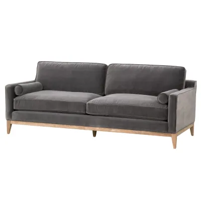 Parker 86" Post Modern Sofa Dark Dove Velvet, Natural Gray Oak