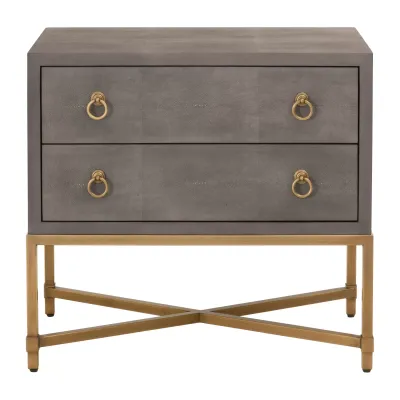 Strand Shagreen 2-Drawer Nightstand Gray Shagreen, Brushed Gold