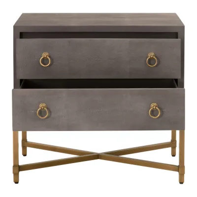 Strand Shagreen 2-Drawer Nightstand Gray Shagreen, Brushed Gold