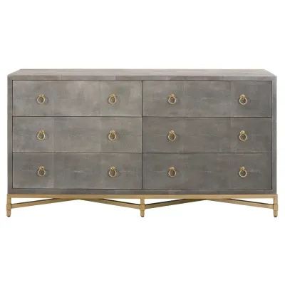Strand Shagreen 6-Drawer Double Dresser Gray Shagreen, Brushed Gold