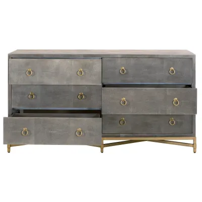 Strand Shagreen 6-Drawer Double Dresser Gray Shagreen, Brushed Gold
