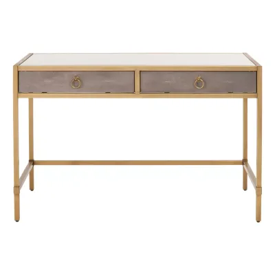 Strand Shagreen Desk Gray Shagreen, Brushed Gold, Clear Glass