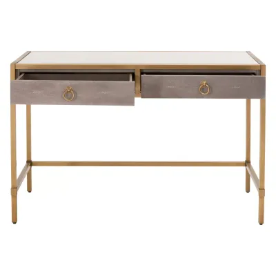 Strand Shagreen Desk Gray Shagreen, Brushed Gold, Clear Glass